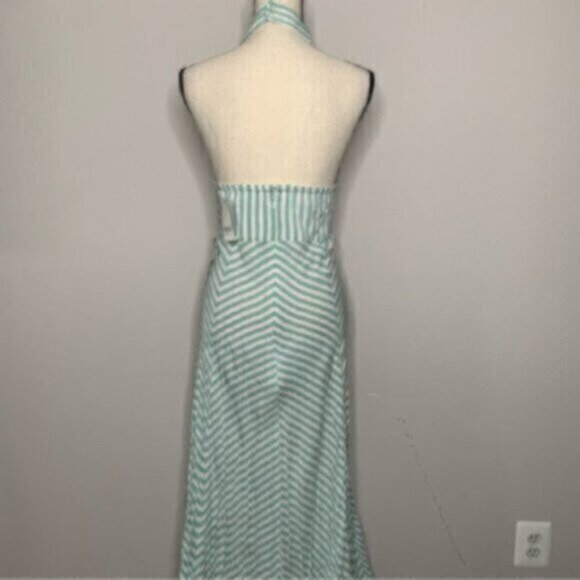 NWT New York & Company Sea Green & White Striped Halter Maxi Dress - Picture 12 of 17